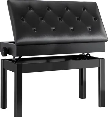 Immagine prodotto di Panca per pianoforte XL - Regolabile con vano portaoggetti - Pianokruk / Pianostuhl - Nero - Altezza regolabile - Max. 150kg