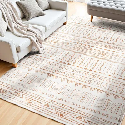 Obrázek produktu pro Koberec - Krátký vlas - Rozměr 152,4 x 213,4 cm - Omyvatelný - Protiskluzový - Moderní design - Do obývacího pokoje/ložnice/dětského pokoje/chodby - Béžová barva
