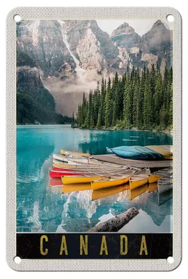Produktbild von Blechschild Reise 12x18cm Kanada See Berge Boote Urlaub Schild