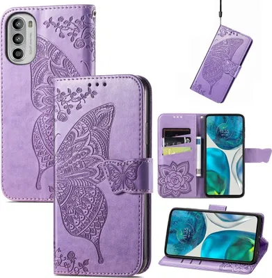 Produktbild von Mobigear Butterfly  Motorola Moto G52 Hülle Klapphülle Geldbörse - Lila