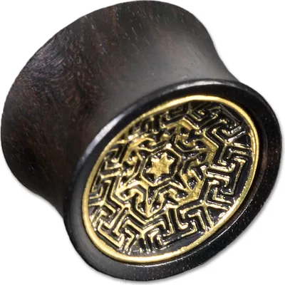 Produktbild von viva-adorno 1 Stück 22mm Plug Flesh Tunnel Holz Tribal Labyrinth Stern Messing Vintage Inlay Ohr Piercing 10 - 22mm Z511.D1