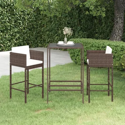 Produktbild von "Rabatt" 3-tlg. Gartenbar-Set mit Kissen - Balkonmöbel/Terrassenmöbel - Poly Rattan Braun - Lounge-Dining set CC3370