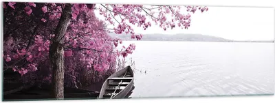 Produktbild von Bilder auf glas - Einteilig - See Rosa Bäume - 160x50cm - Glasbilder - Wandbilder - Bilder - zum Aufhängen bereit - Wanddekoration aus Glas - Glas Bilder - Wandbild auf Glas - GAB160x50-4147