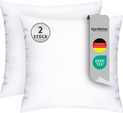 Komfortec Kissen 45x45 cm (2er Set), Kissenfüllung mit Bezug, Kissen für Bett und Sofa, Dekokissen (weiß)