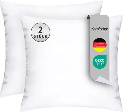 Produktbild von Komfortec Kissen 40x40 cm (2er Set), Kissenfüllung mit Bezug, Kissen für Bett und Sofa, Dekokissen (weiß)