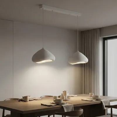 Immagine prodotto di Opviq, moderna lampada a sospensione in metallo, bianca, regolabile in altezza da 50 a 105 cm | Calotta in fibra di vetro, 32 x 28 x 22 cm | Attacco E27, max. 40 W, IP20 | Design scandinavo.