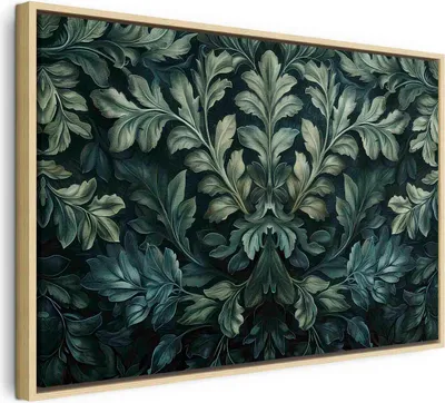 Produktbild von Italienischer Leinwand Leinwandbild - Dark Green Victorian Leaves: Botanical Carved Composition 60x40 cm Muster f-H-10013-b-a
