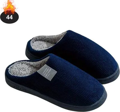 Productafbeelding van Nivard Warme Pantoffels - Sloffen - Slippers - Dames - Heren - Pluche - Maat 44 - Marineblauw