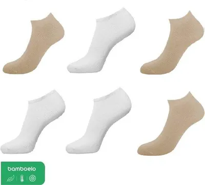 Immagine prodotto di Calzini da ginnastica in bambù unisex, 6 paia, bianco/beige, taglia 43-46