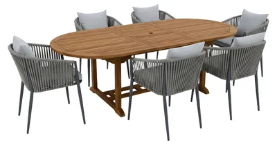 Produktbild von AXI Marzi/Faye 7-teiliges Gartenset für 6 Personen - Anthrazit | Esstisch aus Teakholz mit Ovalem Ausziehbarem Gartentisch | Mit 6 Gartenstühlen