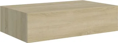 A single floating shelf with a wood grain texture is shown against a white background.