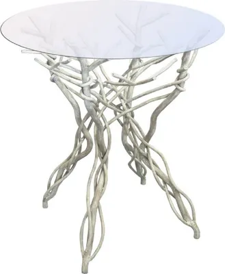 Produktbild von Casa Padrino Luxus Jugendstil Tisch Grau Ø 60 x H. 75 cm - Handgeschmiedeter Schmiedeeisen Gartentisch mit Glasplatte - Luxus Jugendstil Garten & Esszimmer Möbel