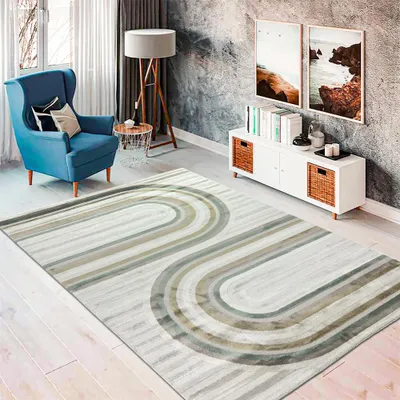 Produktbild von Designteppich Creme Beige Grün Braun modern Muster pflegeleicht strapazierfähig Glanzeffekt Wohnzimmer Schlafzimmer Flur Größe - 160 x 230 cm