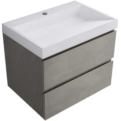 Zdjęcie produktu dla CERANO – Szafka łazienkowa Carole – szary betonowy + umywalka z marmuru lit. Vita – biała błyszcząca – z otworem – 70 x 58 x 46 cm