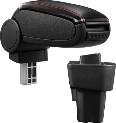 Produktbild von [pro.tec] Mittelarmlehne Passgenau für Kia Picanto 2. Generation (ab Bj. 2011) - Armauflage mit Staufach - gepolstert - Kunst-Leder - schwarz mit roten Nähten