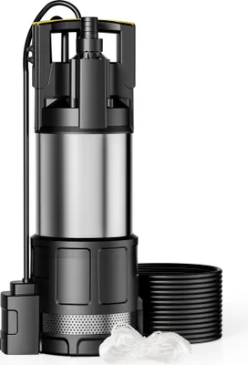 Produktbild von Wiltec Tauchpumpe mit Trockenlaufschutz und Schwimmerschalter 1200 W, Tiefbrunnenpumpe 6000 l/h, Wasserpumpe mit Schwimmer bis 7 m Tiefe & 40 m Förderhöhe