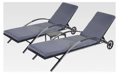 Produktbild von 2er-Set Sonnenliege, Relaxliege Gartenliege, Poly-Rattan - schwarz Kissen dunkelgrau