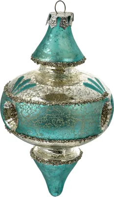 Image de Clayre & Eef Pendentif de Noël Ø 8x13 cm Bleu Verre
