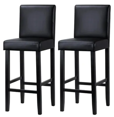 Image de Tabourets de bar - Lot de 2 - Similicuir - Assise rembourrée - Dossier - Structure en bois - Noir