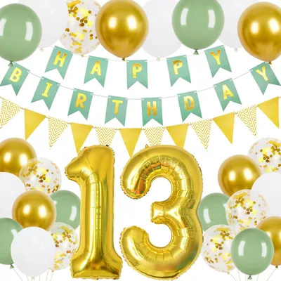Produktbild von Dekorationsset zum 13. Geburtstag Banner Folienballons für Jungen Mädchen
