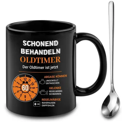 Obrázok produktu pre Kávová šálka s lyžičkou, 60. narodeniny, čierna, 350 ml, keramika, darčeková súprava