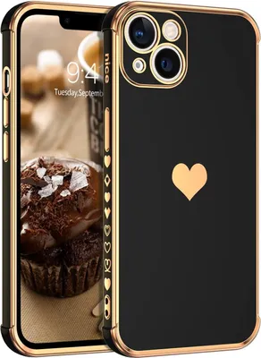 Image de Apple Iphone 13 6,1" Coque Silicone Noir Cœur Doré Accessoires A2482