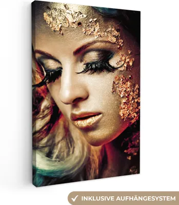Produktbild von MuchoWow® - Leinwandbilder - Blattgold - Frau - Gold, Wandbild, Wanddeko Bilder Wohnzimmer, 60x90 cm