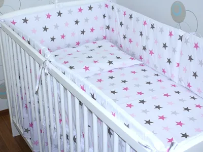 Produktbild von PRIMAWELA Nestchen 420 cm Bettumrandung Babybett Baby Kinder Nest Kopfumrandung 13. Star Rosa
