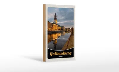 Produktbild von Holzschild Reise 12x18 cm Götheburg Schweden Abend Architektur