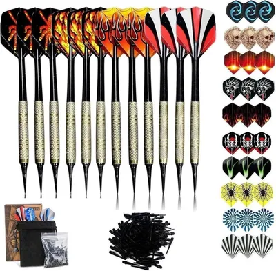 Immagine prodotto di Set di freccette Sinwind Softdart 12 pezzi con punta in plastica, 30 voli, 10 motivi