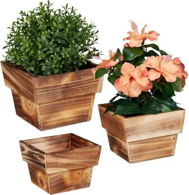 Produktbild von 3x quadratische Blumentöpfe aus Holz