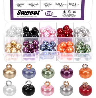 Halbe Perlenknöpfe 120 Stück, 10 mm, 10 Farben, mit Schaft
