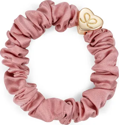 Obrázek produktu pro By Eloise London Gold Heart Silk Scrunchie Champagne Pink