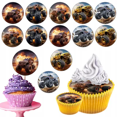 Zdjęcie produktu dla Opłatek Na Babeczki Muffinki Zestaw Na Urodziny 12Szt. - Monster Truck