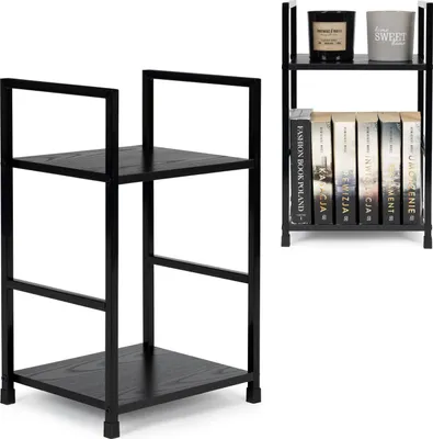 Immagine prodotto di Libreria moderna in legno, comodino con 2 ripiani, LOFT nero