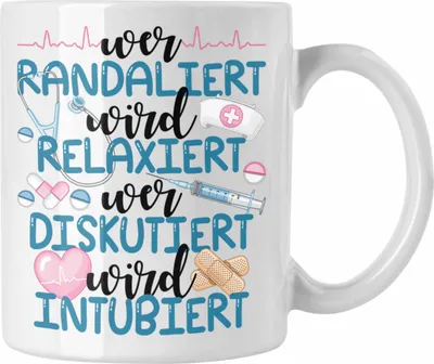 Produktbild von Trendation - Krankenschwester Tasse Anästhesie Geschenk Propofol Lustig Kaffeetasse Ärtzin Arzthelferin Spritze Wer Randaliert Wird Relaxiert (Weiß)