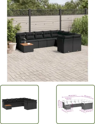 Produktbild von The Living Store 10-tlg. Garten-Sofagarnitur mit Kissen Schwarz Poly Rattan