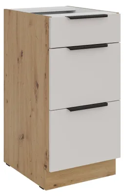 Produktbild von Küchen Unterschrank 40 cm Küche SOLANO Kaschmir beige matt + Eiche Artisan matt Soft-Close Küchenzeile Küchenblock