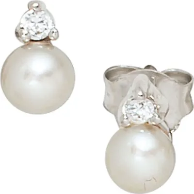 Produktbild von Stecker Ohrstecker mit Süßwasser Perlen & Zirkonia 925 Silber Damen Ohrringe