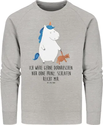 Produktbild von Mr. & Mrs. Panda Rundhals Pullover Einhorn Teddy Größe L - Heather Grey - Geschenk, Nachhaltiger, Bio Baumwoll, Gute Nacht, Pulli, Sweatshirt, Sweater, Träumen, Unicorn