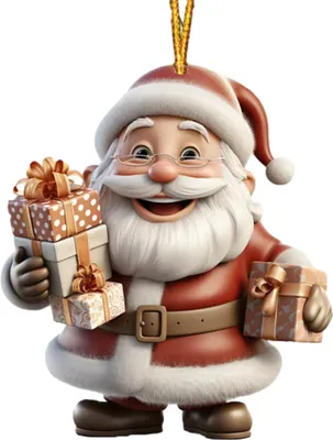 Produktbild von Weihnachtsmann-Ornament, 2D-Acryl-Cartoon-Weihnachtsmann mit Geschenkbox, Weihnachtsbaumschmuck für die Weihnachtsdekoration