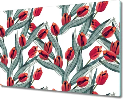 Produktbild von Glas Schneidebrett Herdabdeckplatten Schneideplatten - 80x52 cm - Tulpen Floral