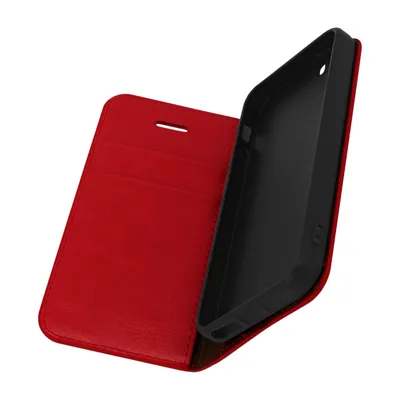 Produktbild von Avizar, Flip-Schutzhülle aus Echtleder im Brieftaschenstil für Apple iPhone 5 / 5s / SE, Rot