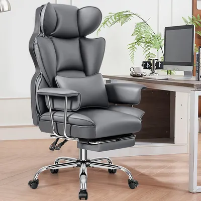 Produktbild von Ergonomischer Bürostuhl - Bürostuhl - Arbeitshocker - Schreibtischstuhl - Bürostuhl in Grau - Mit Fußstütze