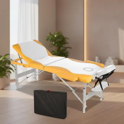 Produktbild von Massageliege 3?Zonen klappbar Alugestell höhenverstellbar Weiß/Orange