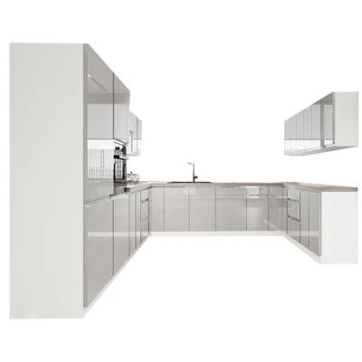 Produktbild von Winkelküche 320 x 320 x 200 cm Eckküche ohne Arbeitsplatte  Einbauküche Küchenblock Ohne E-Geräten , Aspen KA20-M320 , Grau/Hochglanz