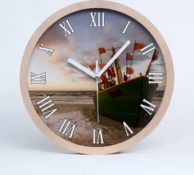 Produktbild von Holzuhr 25fi cm wanduhr - weiße Spitzen - Fischerboot Strand