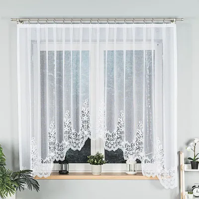 Produktbild von BERENIKA - Fertiger Jacquardvorhang mit Schnitt unten - 300x170 cm - weiß