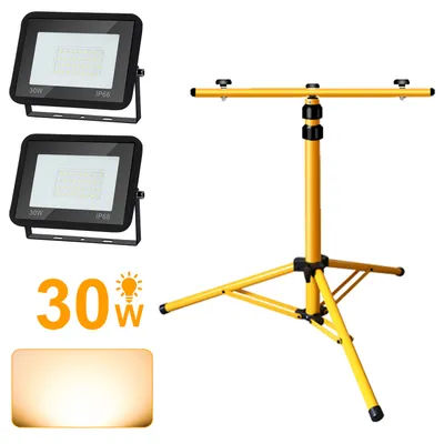 Zdjęcie produktu dla Jopassy Reflektor LED ze statywem Reflektor zewnętrzny Reflektor budowlany IP66 Reflektor do ogrodu Podwórko 2X30W ciepły biały