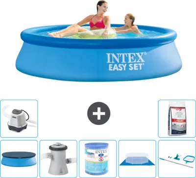 Produktbild von Intex runder aufblasbarer Easy Set-Pool – 244 x 61 cm – Blau – im Lieferumfang enthalten Abdeckung - Filterpumpe für Schwimmbad - Filter - Bodenplane - Reinigungskit - Salzwassersystem